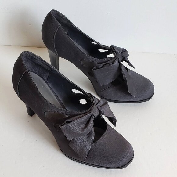 Vintage ANN MARINO Bow Pumps Cutout Perforated Shoes Heels Gray grey - Picture 13 of 14
